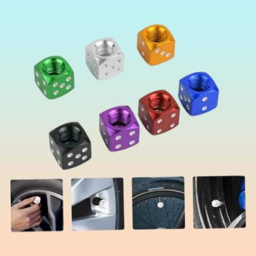 JUEGO TAPA VÁLVULA AIRE NEUMÁTICO LLANTA DADOS ALUMINIO