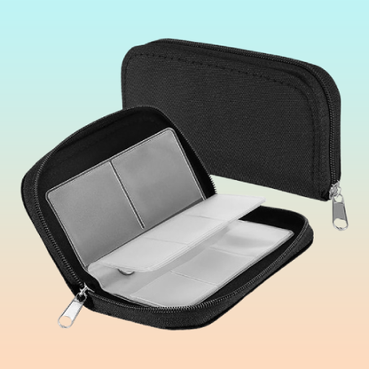 ESTUCHE TARJETAS MEMORIA SD FLASH 22 ESPACIOS BOLSILLOS NEGRO