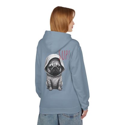 PUG HOODIE – 'SUP?' CUTE PUG IN HOODIE GRAPHIC PULLOVER