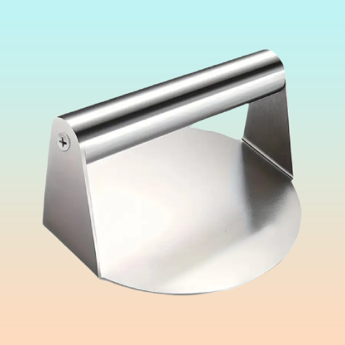 PRENSA CARNE HAMBURGUESA BISTEC ACERO INOXIDABLE ANTIADHEREN PLATEADO