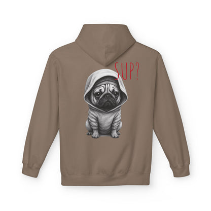 PUG HOODIE – 'SUP?' CUTE PUG IN HOODIE GRAPHIC PULLOVER