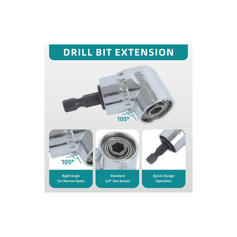 ADAPTADOR BROCA ÁNGULO 105° ACERO TALADRO DESTORNILLADOR | 105° ANGLE DRILL BIT ADAPTER STEEL DRILL SCREWDRIVER
