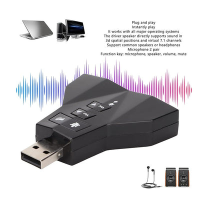 ADAPTOR USB AUDIO DUAL 7.1 VIRTUAL 3D MICRÓFONO AUDÍFONOS | USB AUDIO ADAPTER DUAL 7.1 VIRTUAL 3D MICROPHONE HEADPHONES

