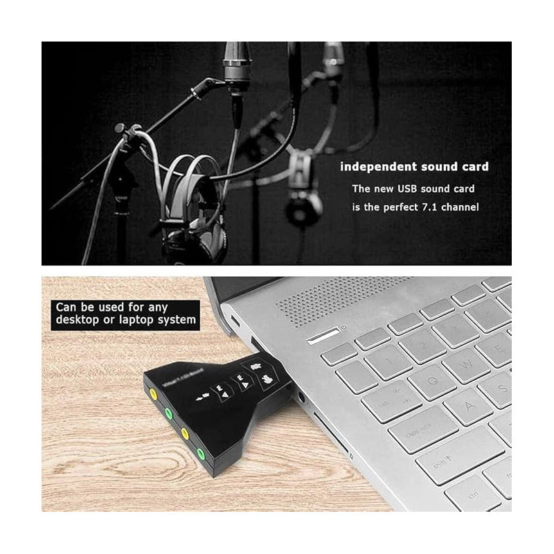 ADAPTOR USB AUDIO DUAL 7.1 VIRTUAL 3D MICRÓFONO AUDÍFONOS | USB AUDIO ADAPTER DUAL 7.1 VIRTUAL 3D MICROPHONE HEADPHONES
