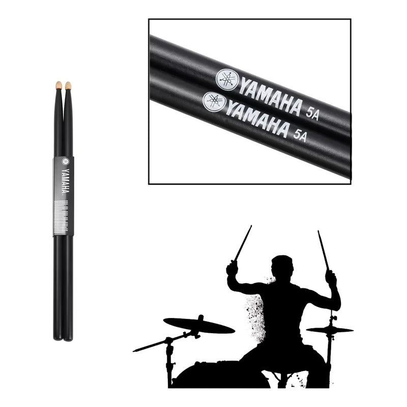 BAQUETAS 5A YAMAHA NEGRAS PUNTA MADERA BATERÍA PERCUSIÓN NEGRO 5A | YAMAHA 5A BLACK DRUMSTICKS WOOD TIP DRUM PERCUSSION BLACK 5A
