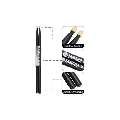 BAQUETAS 5A YAMAHA NEGRAS PUNTA MADERA BATERÍA PERCUSIÓN NEGRO 5A | YAMAHA 5A BLACK DRUMSTICKS WOOD TIP DRUM PERCUSSION BLACK 5A
