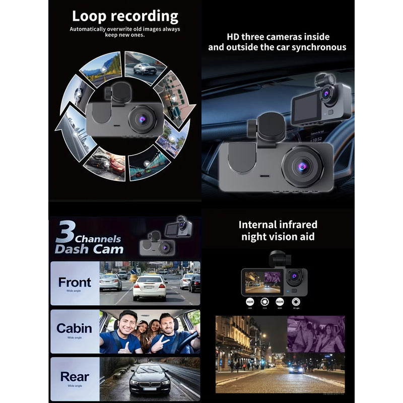 CAMARA DVR DASH CAM DOBLE LENTE HD VISION NOCTURNA SENSOR G | DVR DASH CAM WITH DUAL LENS, HD, NIGHT VISION & G-SENSOR