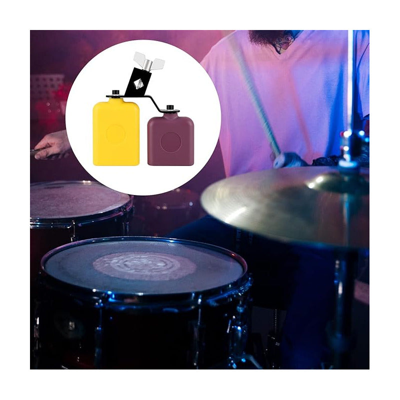 CAMPANA DOBLE PERCUSIÓN TIMBAL BATERÍA CLAVE SALSA LATIN MORADO Y AMARILLO | DOUBLE PERCUSSION COWBELL TIMBALES DRUM SALSA LATIN KEY PURPLE AND YELLOW
