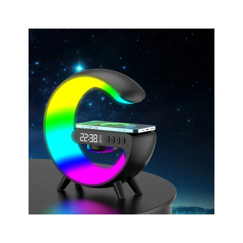 CARGADOR CELULAR INALAMBRICO RGB RELOJ SPEAKER BLUETOOH NEGRO | WIRELESS PHONE CHARGER RGB CLOCK BLUETOOTH SPEAKER BLACK
