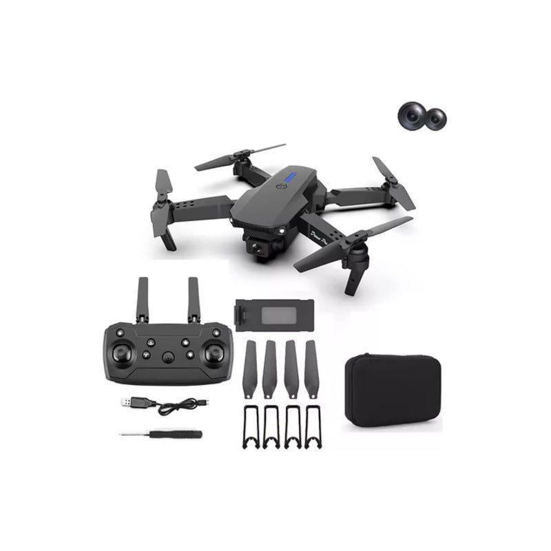 DRONE PLEGABLE DOBLE CAMARA VISOR APP WIFI NEGRO | FOLDABLE DRONE DOUBLE CAMERA VIEWER APP WIFI BLACK

