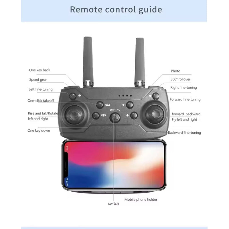 DRONE PLEGABLE DOBLE CAMARA VISOR APP WIFI NEGRO | FOLDABLE DRONE DOUBLE CAMERA VIEWER APP WIFI BLACK

