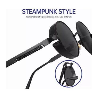 GAFAS SOL POLICARBONATO UV REDONDAS STEAMPUNK FASHION NEGRO REDONDO NEGRO