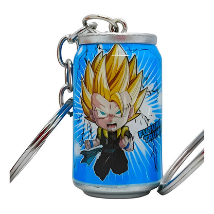LLAVERO DRAGON BALL Z GOTENKS S SAYAYIN TIPO LATA GASEOSA AZUL ACERO