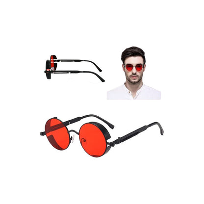 GAFAS SOL POLICARBONATO UV REDONDAS STEAMPUNK FASHION ROJO REDONDO ROJO NEGRO NEGRO
