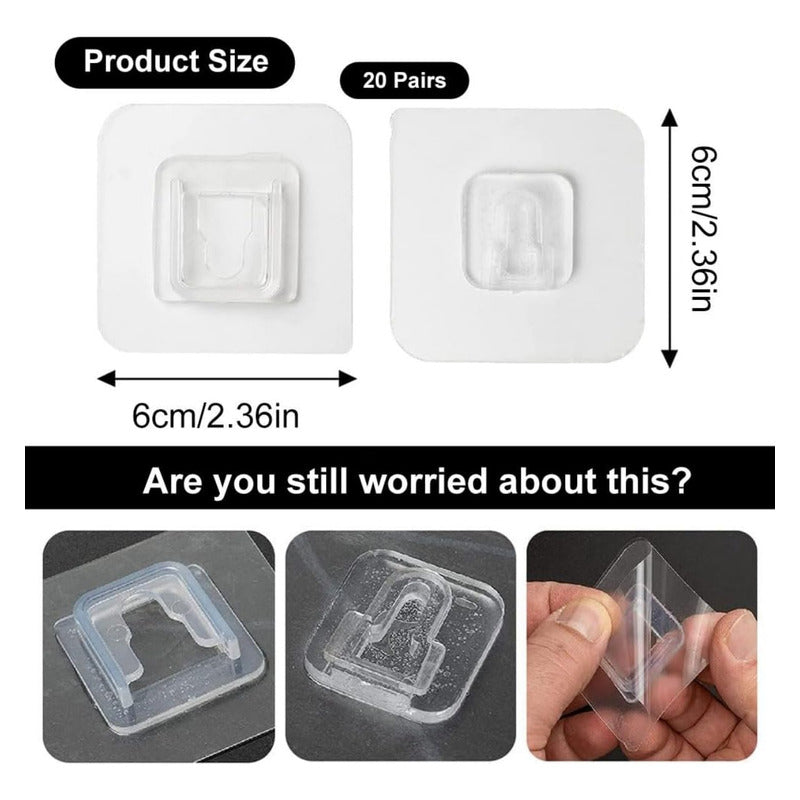 5X GANCHOS ADHESIVOS DOBLE CARA TRANSPARENTE IMPERMEABLE TRANSPARENTE