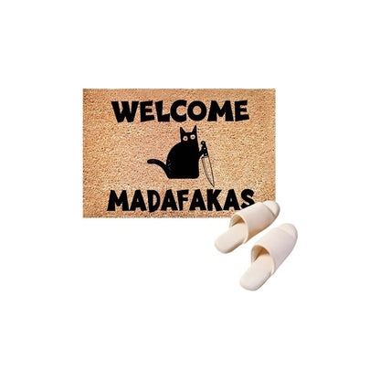 TAPETE HOGAR COCINA ENTRADA CASA GATO WELCOME 40X60 60 CM 40 CM GATO WELCOME MADAFAKAS MARRÓN CLARO
