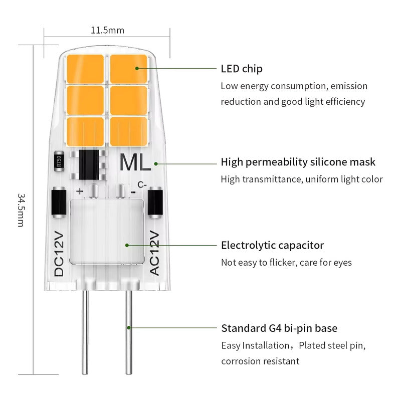 4X BOMBILLA LED G4 BASE BI-PIN 12V/110V 2835SMD 2700K CALIDA 110V CÁLIDA
