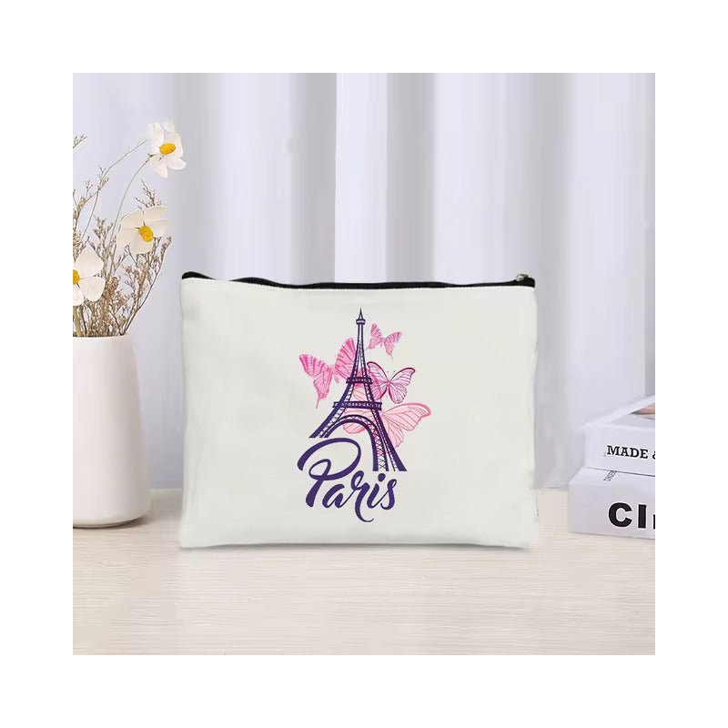 COSMETIQUERA CARTUCHERA TORRE EIFFEL PARÍS BLANCA 22X14 BLANCO CURSIVA