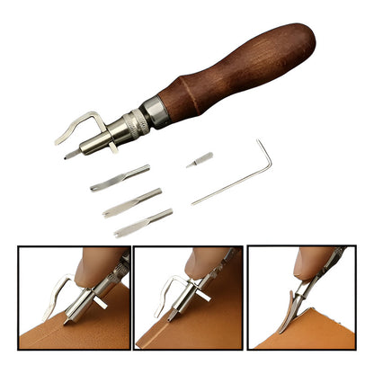 KIT HERRAMIENTAS CUERO MARROQUINERÍA 7 EN 1 ARTESANÍAS BORDÓ