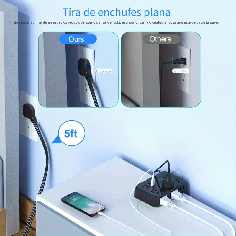 MULTITOMA 6 SALIDAS 2 USB 2 TIPO C NEGRO SWITCH ENCENDIDO NEGRO 110V