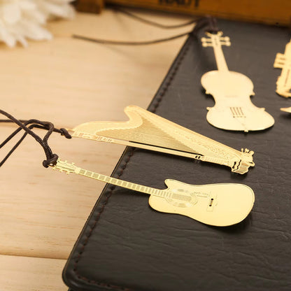 MARCA PÁGINAS ARPA LIBRO MÚSICA  REVISTA NOTAS PAPEL AGENDA DORADO ARPA