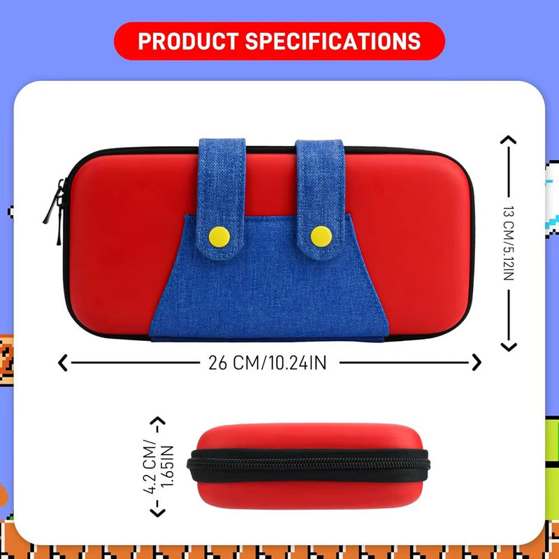 ESTUCHE RIGIDO NINTENDO DISEÑO MARIO SWITCH 24X13X4 CMS ROJO Y AZUL