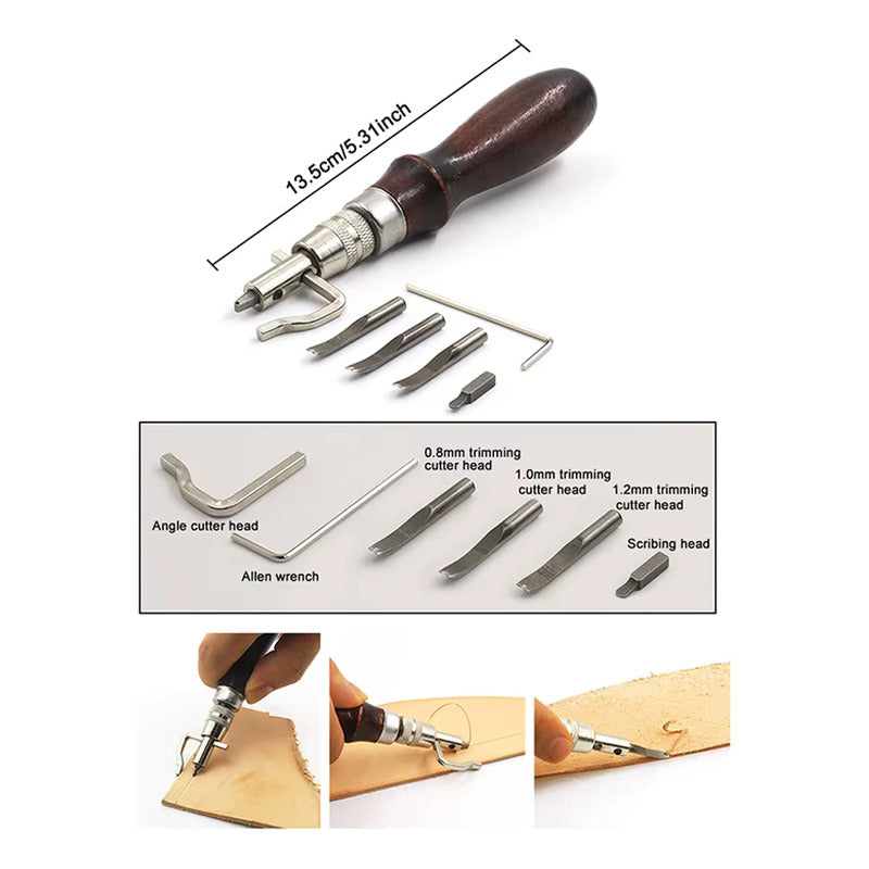 KIT HERRAMIENTAS CUERO MARROQUINERÍA 7 EN 1 ARTESANÍAS BORDÓ