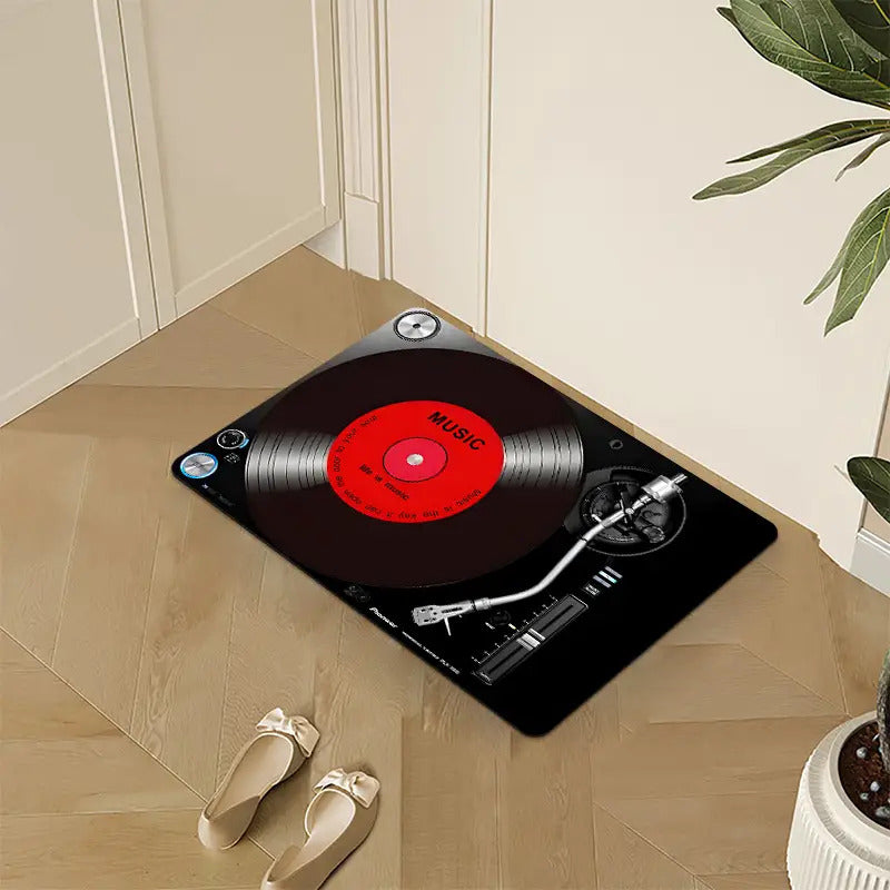 TAPETE ENTRADA TOCADISCOS CASA BAÑO COCINA ALCOBA ADORNO 60 CM 40 CM TOCADISCOS NEGRO/ROJO