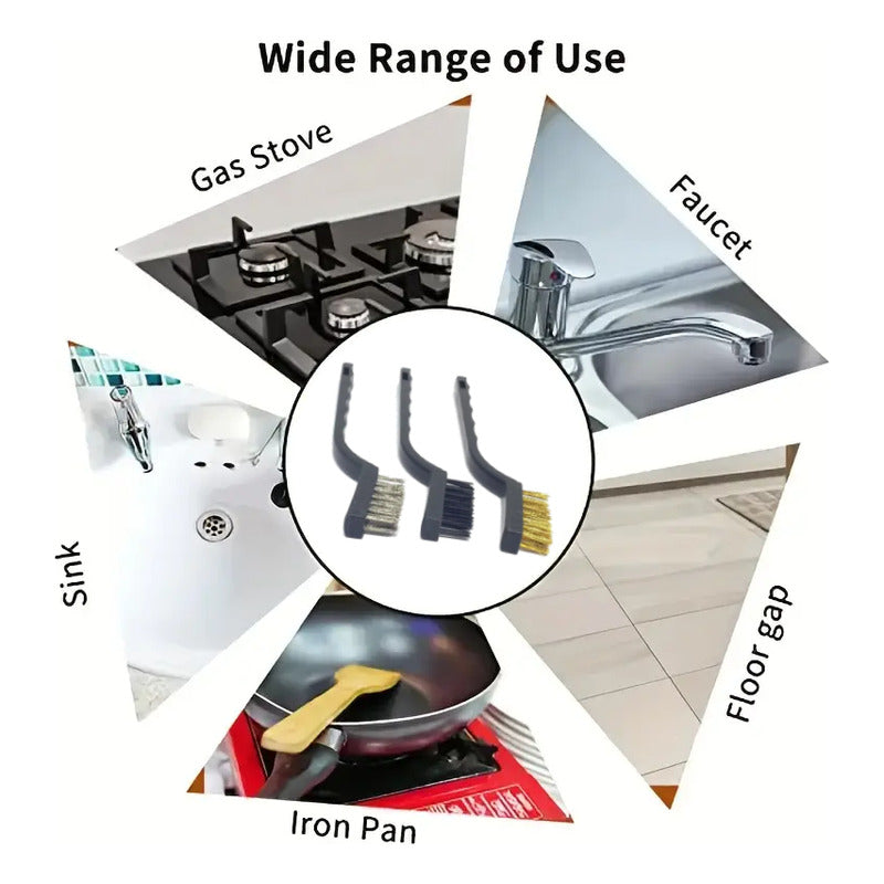 SET 3 CEPILLOS TRABAJO PESADO INDUSTRIAL ACERO LATÓN NYLON