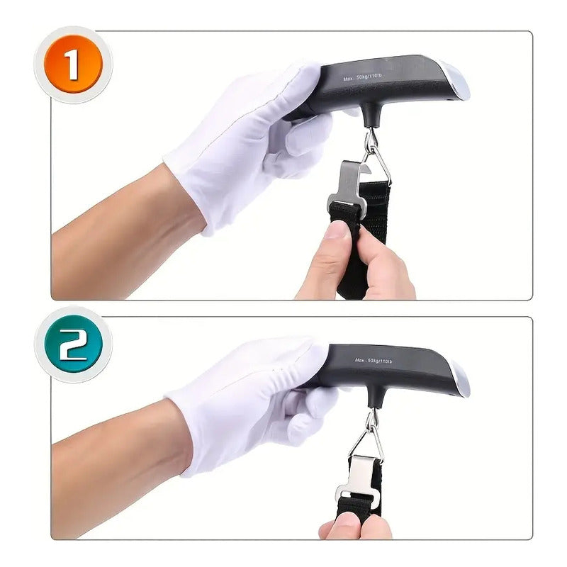 BÁSCULA DIGITAL VIAJERA PORTÁTIL 50KG PANTALLA LCD ILUMINADA NEGRO PLATEADO