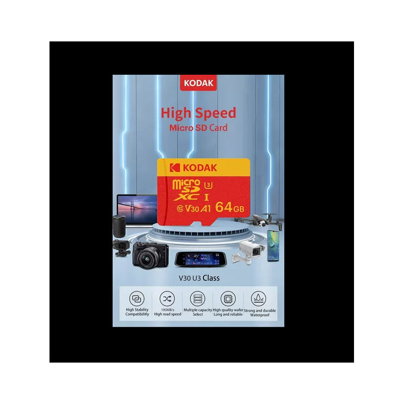 TARJETA MICRO SD 64GB KODAK A1 V30 XC C10 I3 4K ADAPTADOR SD