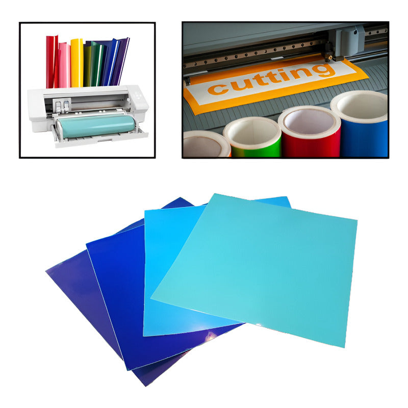 4X VINILO 12  X 12 GAMA AZULES BRILLANTE ADHESIVO CAMEO MULTICOLOR