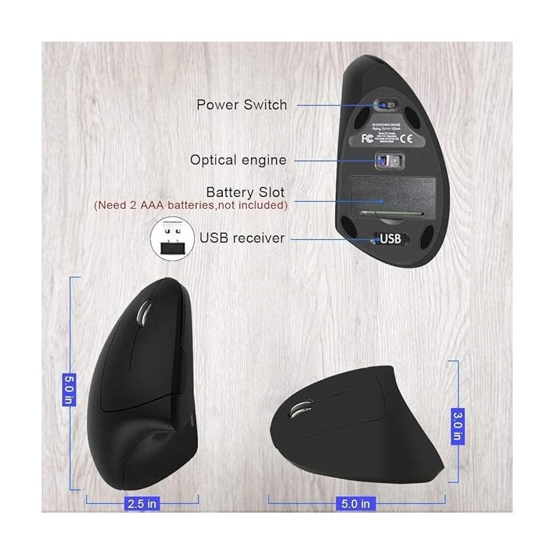 MOUSE GAMER VERTICAL ERGONÓMICO ÓPTICO INALÁMBRICO DPI USB NEGRO