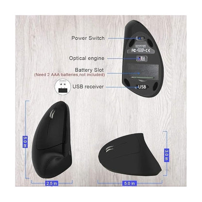 MOUSE GAMER VERTICAL ERGONÓMICO ÓPTICO INALÁMBRICO DPI USB NEGRO