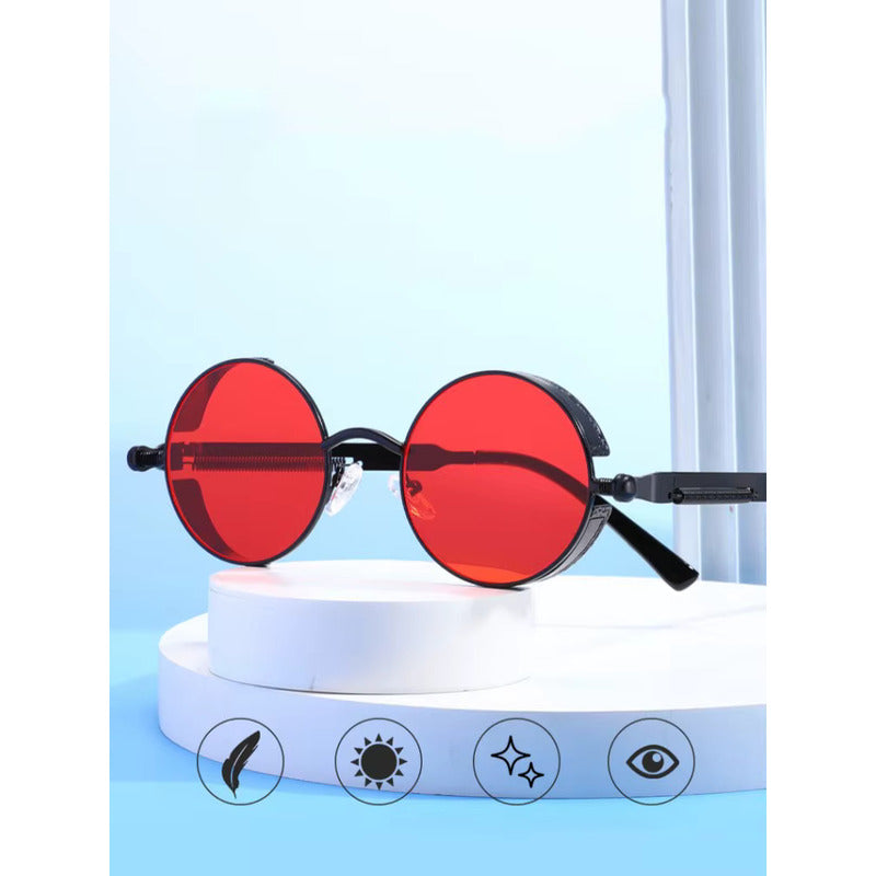 GAFAS SOL POLICARBONATO UV REDONDAS STEAMPUNK FASHION ROJO REDONDO ROJO NEGRO NEGRO