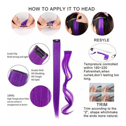 EXTENSIÓN CABELLO LISO SINTÉTICO 22 PULG VIOLETA CLIP VIOLETA