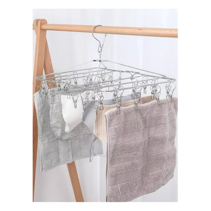 GANCHO ROPA INTERIOR MEDIAS METALICO CUADRADO 20 CLIPS SOLID PLATEADO