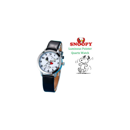RELOJ SNOOPY LUJO CORREA CUERO MANECILLAS LUMINOSAS MUJER NEGRO CROMADO BLANCO