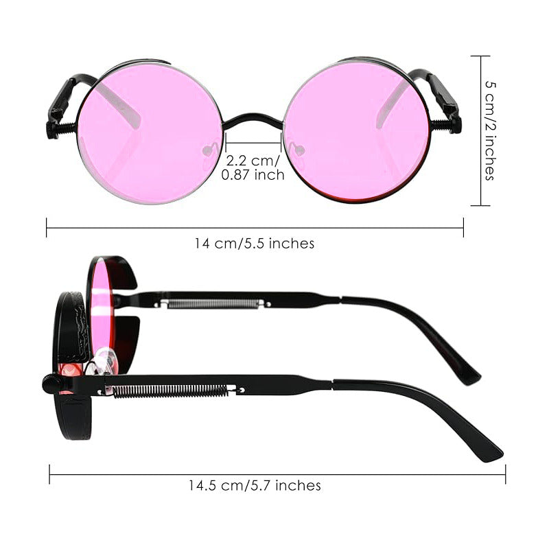 GAFAS SOL POLICARBONATO UV REDONDAS ROSA STEAMPUNK FASHION REDONDO ROSA CLARO NEGRO NEGRO
