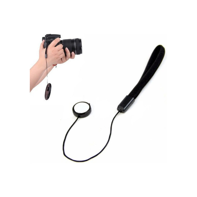 CORDON CUERDA TAPA LENTE ANTIPERDIDA ADHESIVA CANON NIKON NEGRO