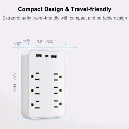 MULTITOMA 8 SALIDAS 4 USB 2 TIPO C NEGRO SWITCH ENCENDIDO BLANCO 110V