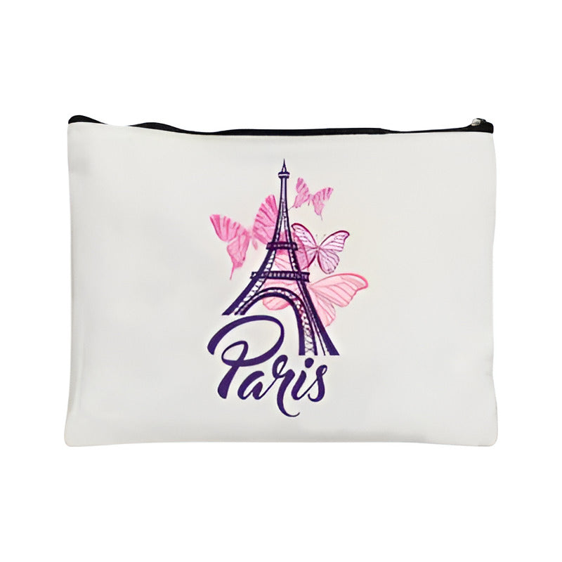 COSMETIQUERA CARTUCHERA TORRE EIFFEL PARÍS BLANCA 22X14 BLANCO CURSIVA