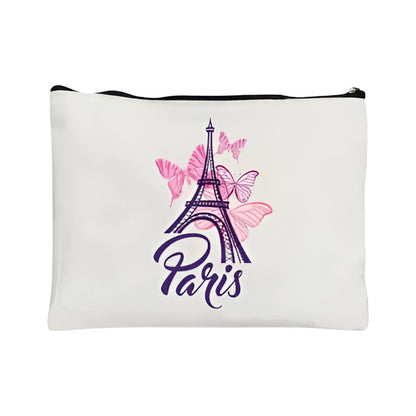 COSMETIQUERA CARTUCHERA TORRE EIFFEL PARÍS BLANCA 22X14 BLANCO CURSIVA