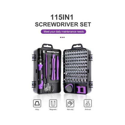 JUEGO SET DESTORNILLADORES 115 EN 1 MAGNÉTICO MULTIFUNCIONAL