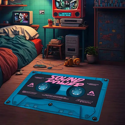 TAPETE HOGAR COCINA ENTRADA CASA CASSETTE SOUND POWER 40X60 60 CM 40 CM CASSETTE AZUL ACERO