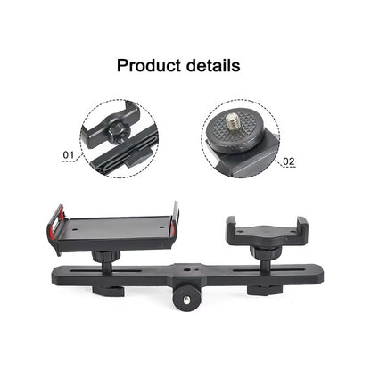 BASE SOPORTE UNIVERSAL DOBLE TABLET CELULAR ROSCA 1/4 TRIPOD NEGRO