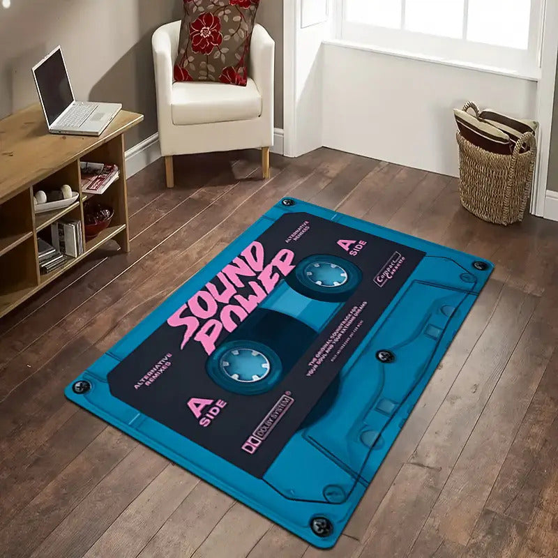TAPETE HOGAR COCINA ENTRADA CASA CASSETTE SOUND POWER 40X60 60 CM 40 CM CASSETTE AZUL ACERO