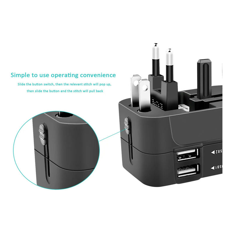 ADAPTADOR CORRIENTE AC VIAJE UNIVERSAL EU US AU UK 2X USB