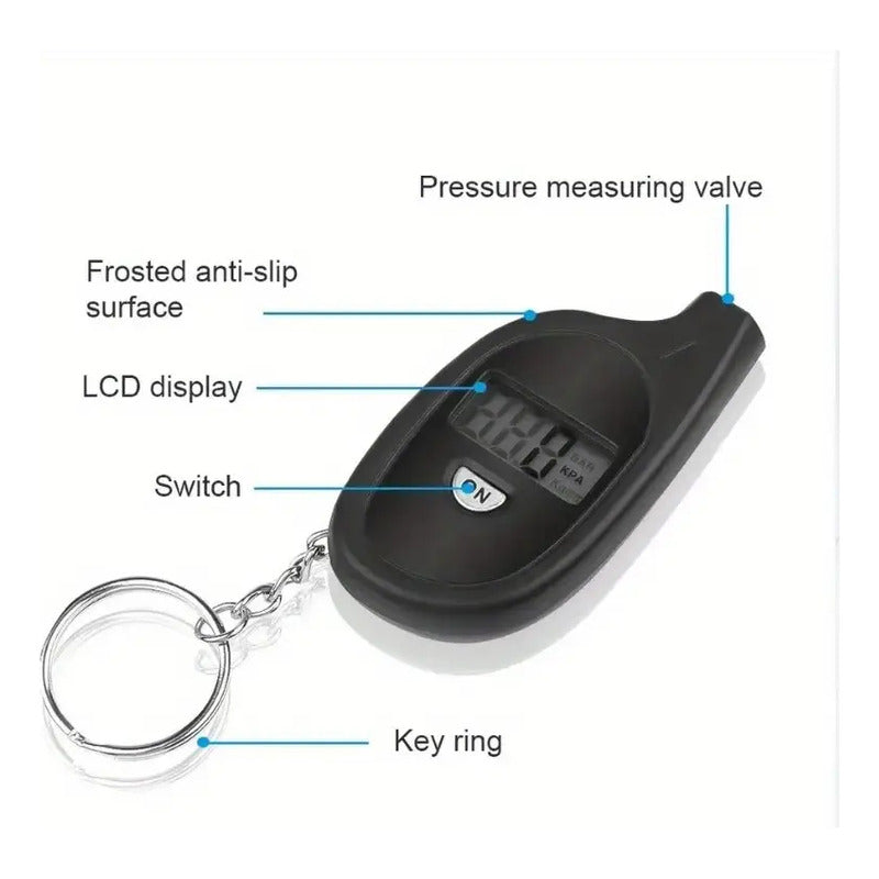 MEDIDOR PROBADOR DIGITAL PRESIÓN AIRE LLANTAS VEHÍCULO CARRO NEGRO