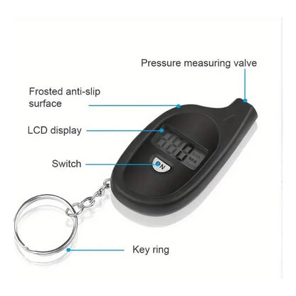 MEDIDOR PROBADOR DIGITAL PRESIÓN AIRE LLANTAS VEHÍCULO CARRO NEGRO